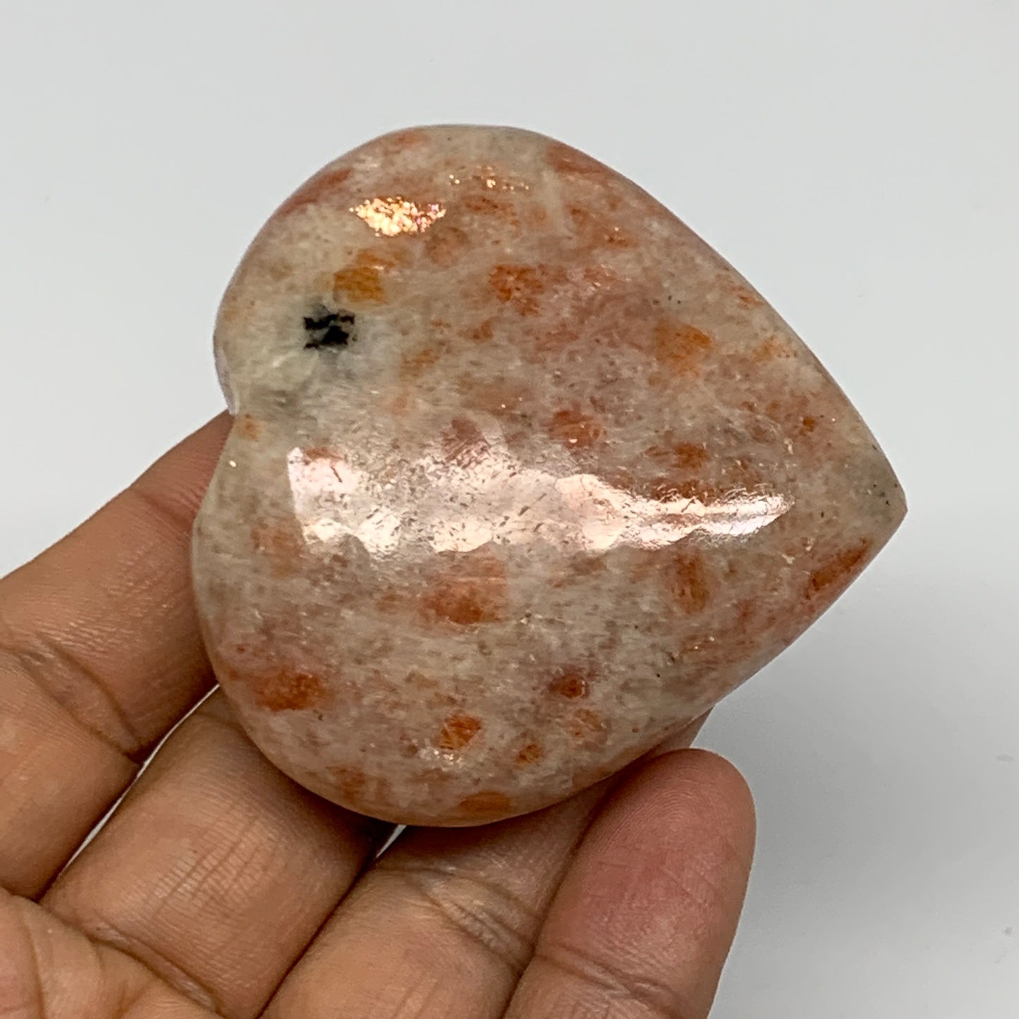 97.4g, 2.2"x2.3"x0.9" Natural Sunstone Heart Small Polished Healing Crystal,B220
