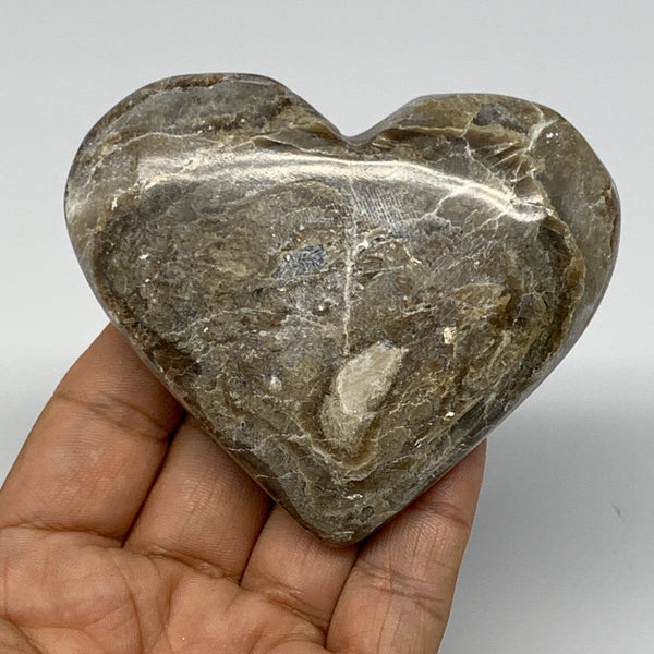 166.8g,2.9"x3.3"x0.9" Natural Chocolate Gray Onyx Heart Polished @Morocco,B18809
