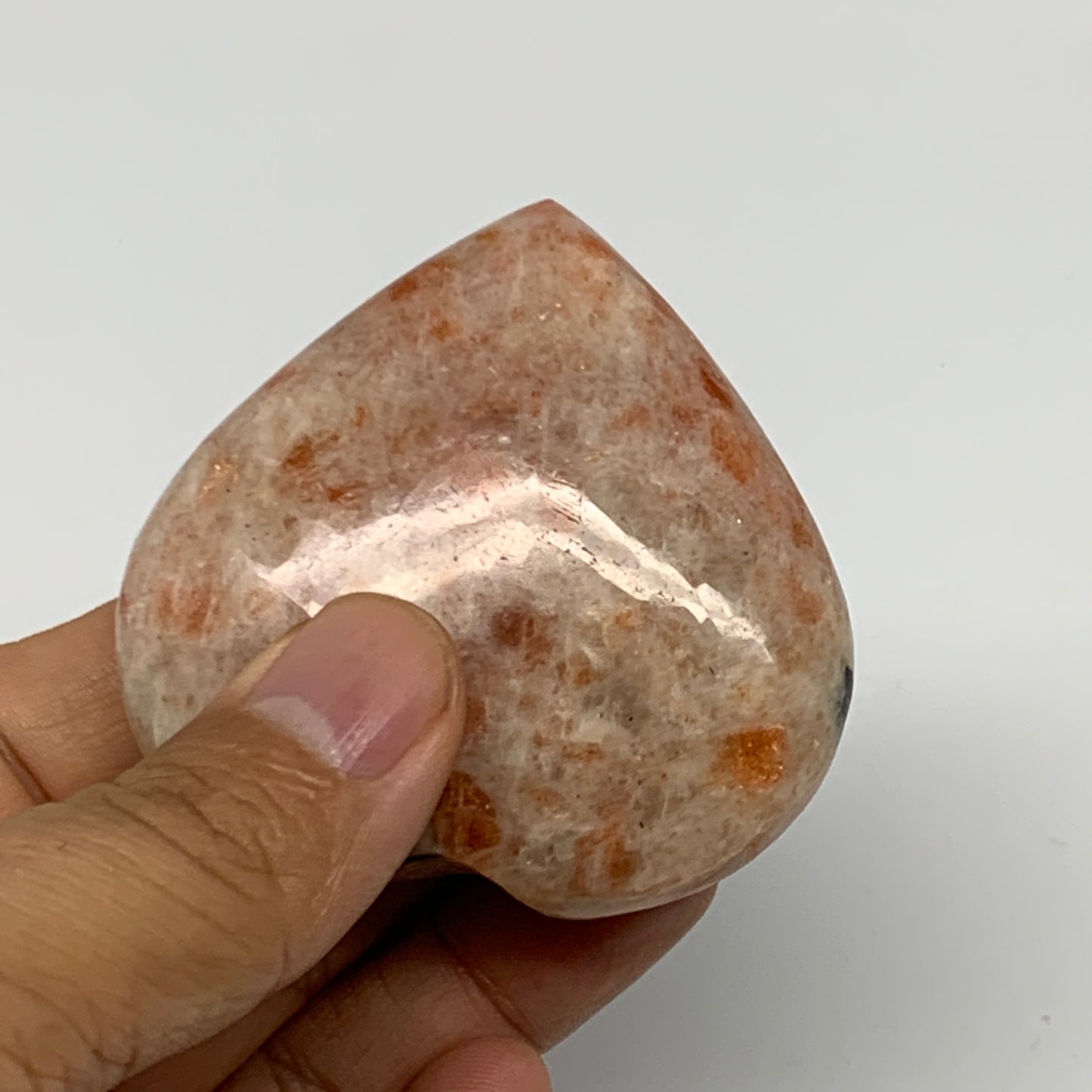 97.4g, 2.2"x2.3"x0.9" Natural Sunstone Heart Small Polished Healing Crystal,B220
