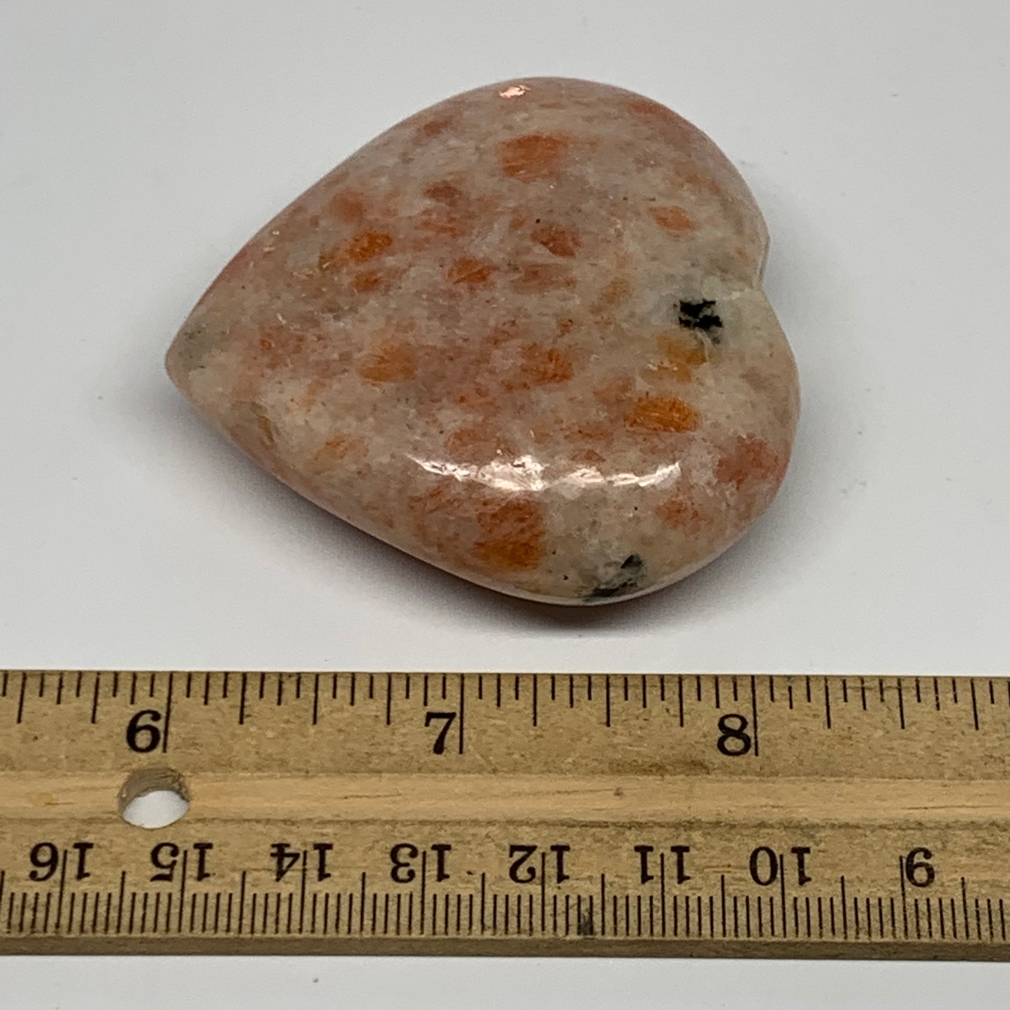 97.4g, 2.2"x2.3"x0.9" Natural Sunstone Heart Small Polished Healing Crystal,B220
