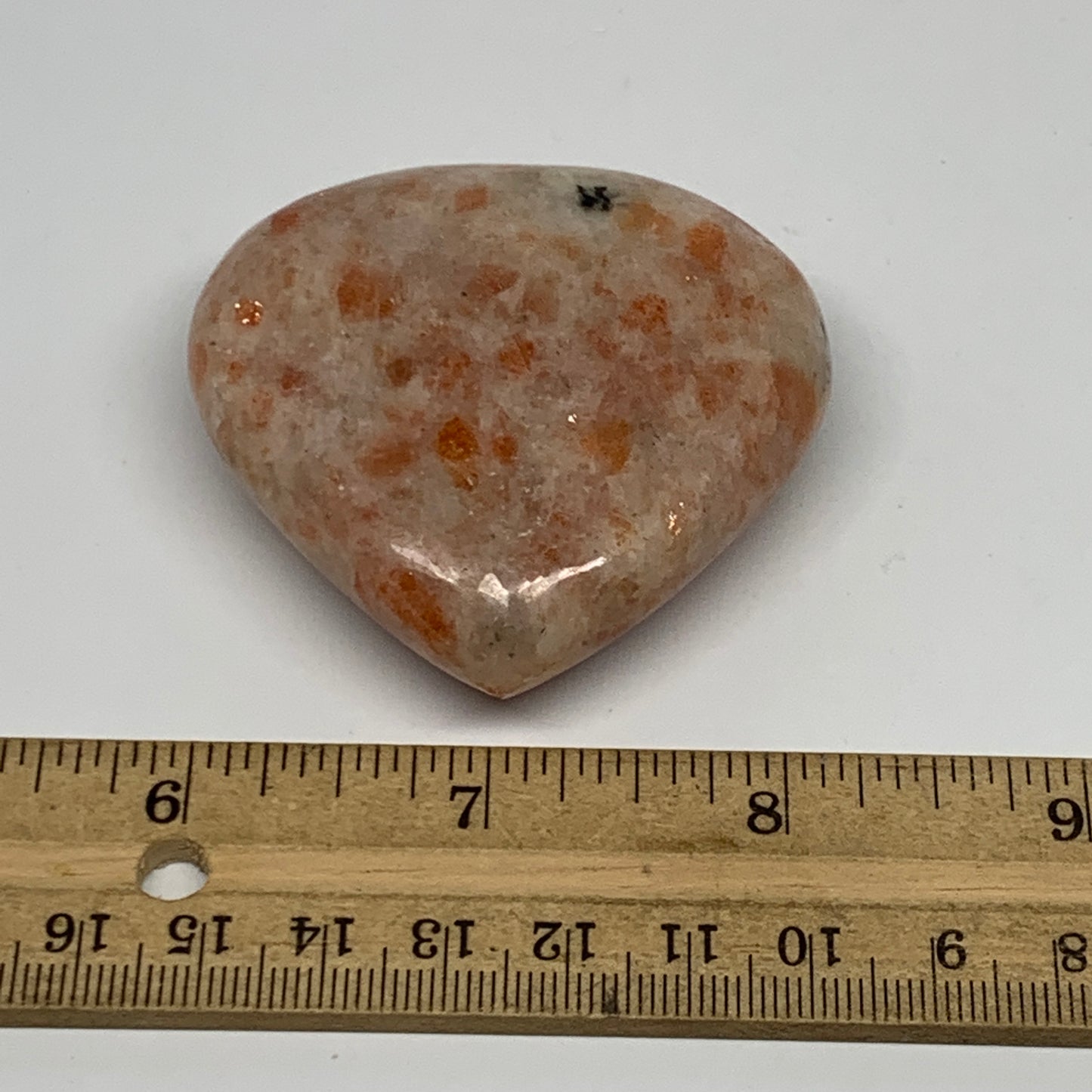 97.4g, 2.2"x2.3"x0.9" Natural Sunstone Heart Small Polished Healing Crystal,B220