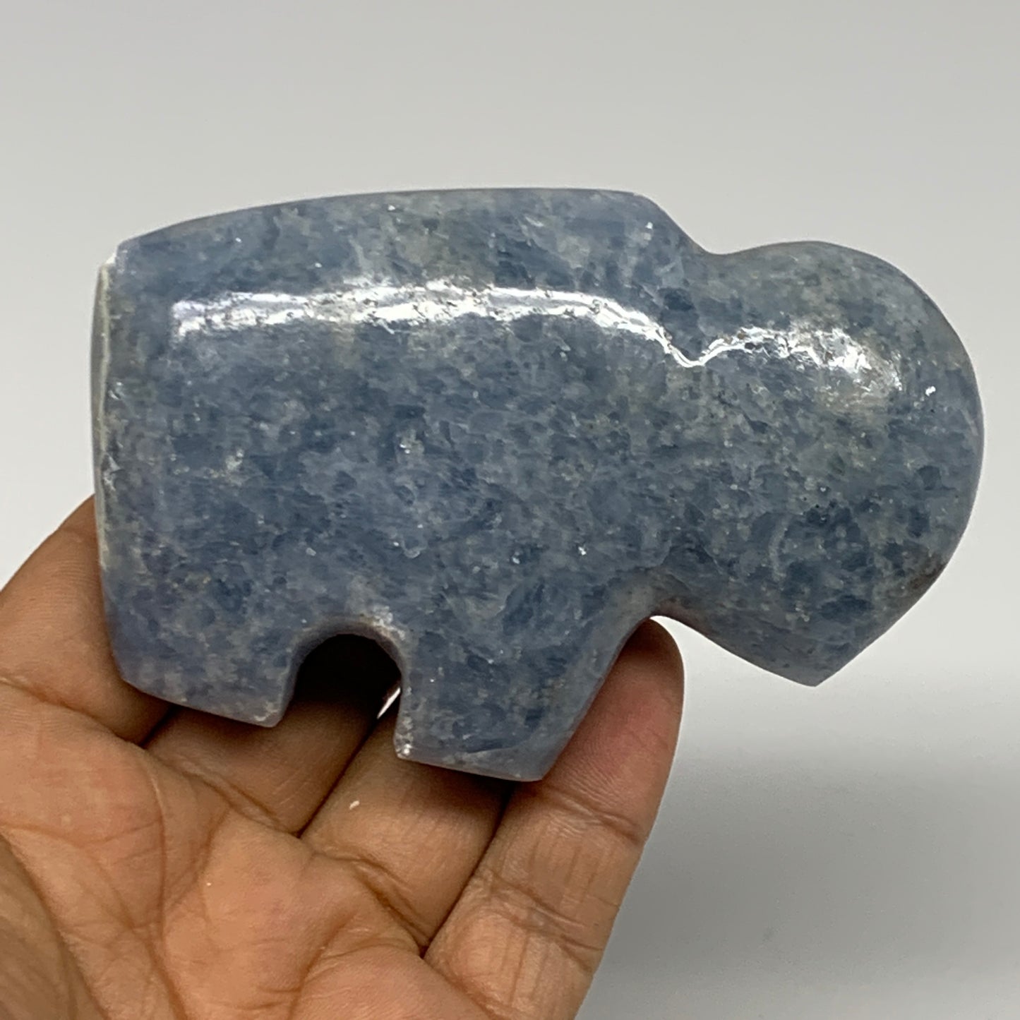 210.3g, 3.6"x2.4"x1" Natural Blue Calcite Buffalo Polished @Madagascar,B22879