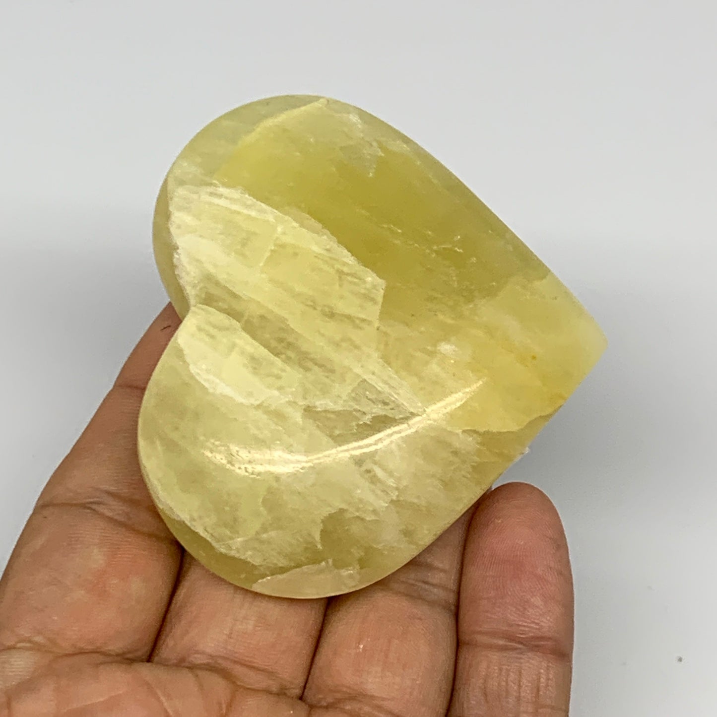115.2g, 2.3"x2.6"x0.8" Lemon Calcite Heart Crystal Gemstones @Afghanistan,B26848