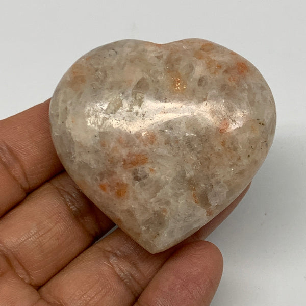 80.5g, 2"x2.1"x0.9" Natural Sunstone Heart Small Polished Healing Crystal,B22078