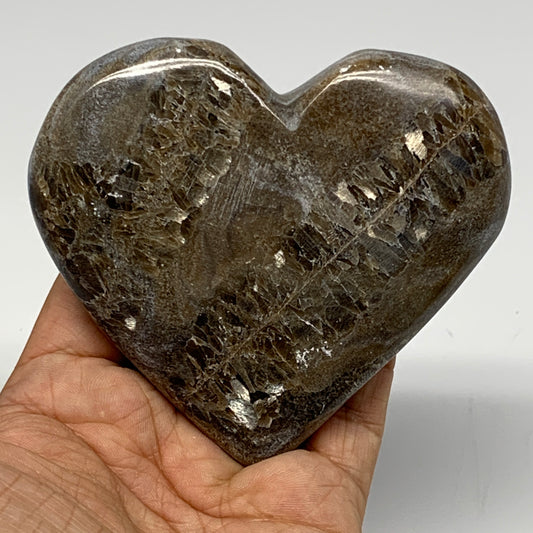 233g,3.4"x3.7"x0.9" Natural Chocolate Gray Onyx Heart Polished @Morocco,B18811