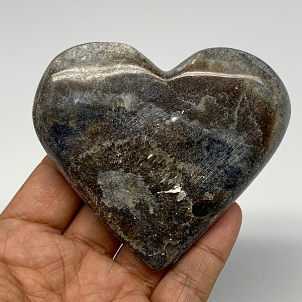 169.3g,3"x3.4"x0.8" Natural Chocolate Gray Onyx Heart Polished @Morocco,B18812