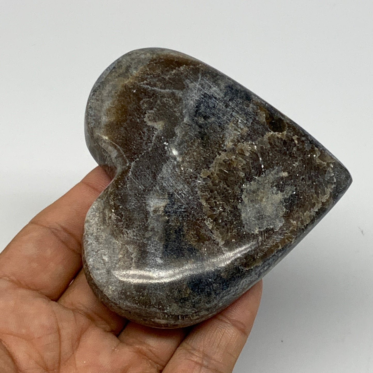 169.3g,3"x3.4"x0.8" Natural Chocolate Gray Onyx Heart Polished @Morocco,B18812