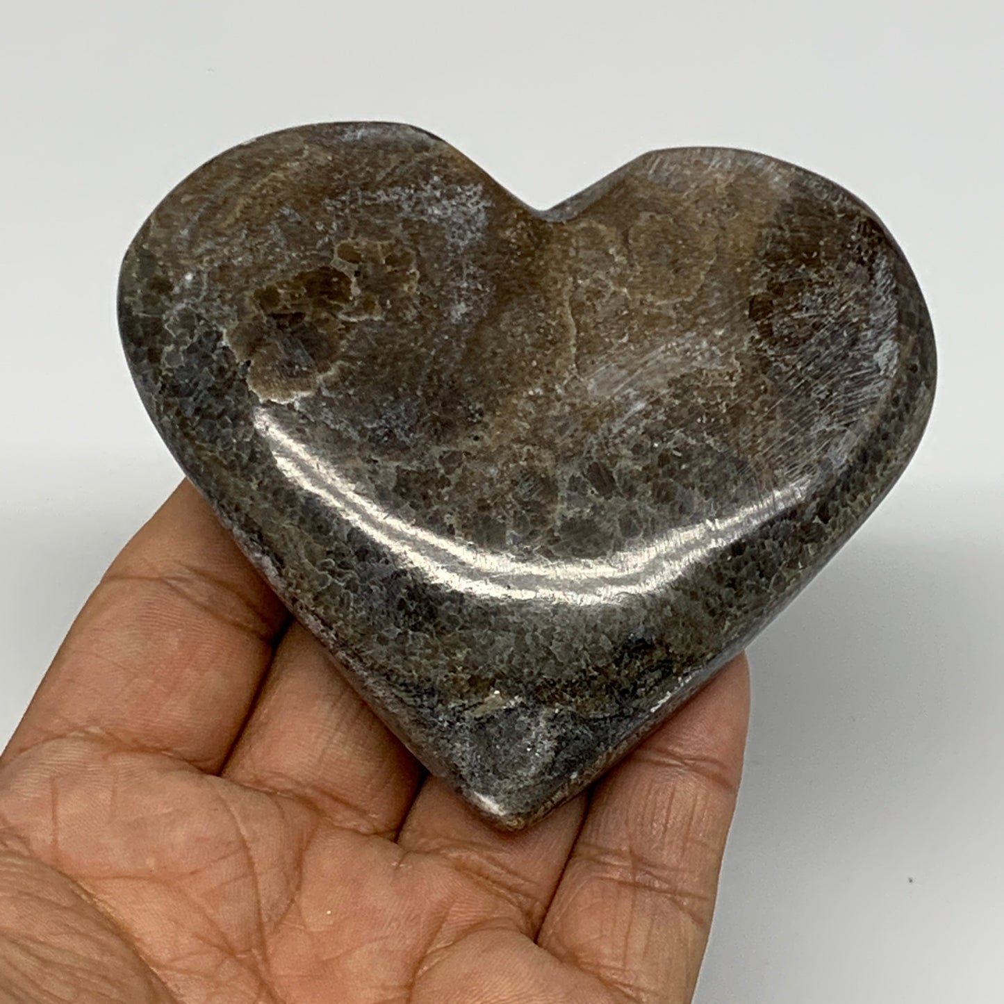 169.3g,3"x3.4"x0.8" Natural Chocolate Gray Onyx Heart Polished @Morocco,B18812