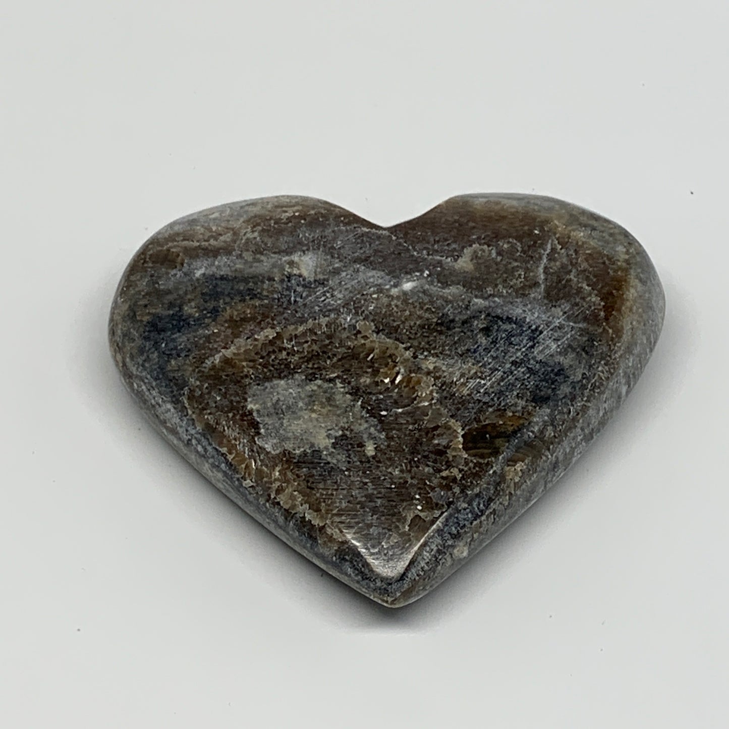 169.3g,3"x3.4"x0.8" Natural Chocolate Gray Onyx Heart Polished @Morocco,B18812