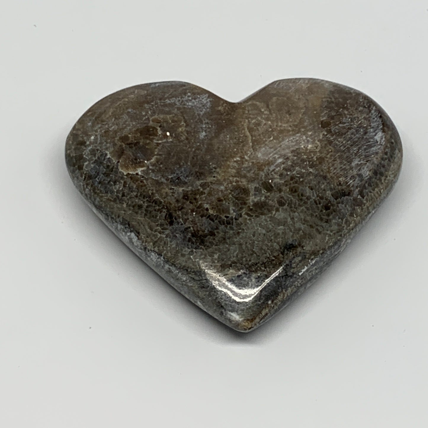169.3g,3"x3.4"x0.8" Natural Chocolate Gray Onyx Heart Polished @Morocco,B18812