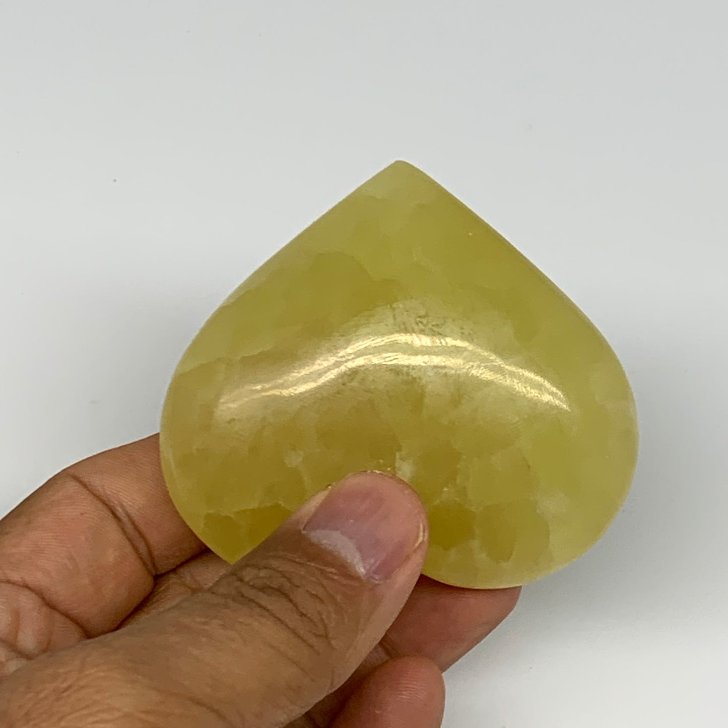 131.6g, 2.3"x2.6"x0.9" Lemon Calcite Heart Crystal Gemstones @Afghanistan, B2685