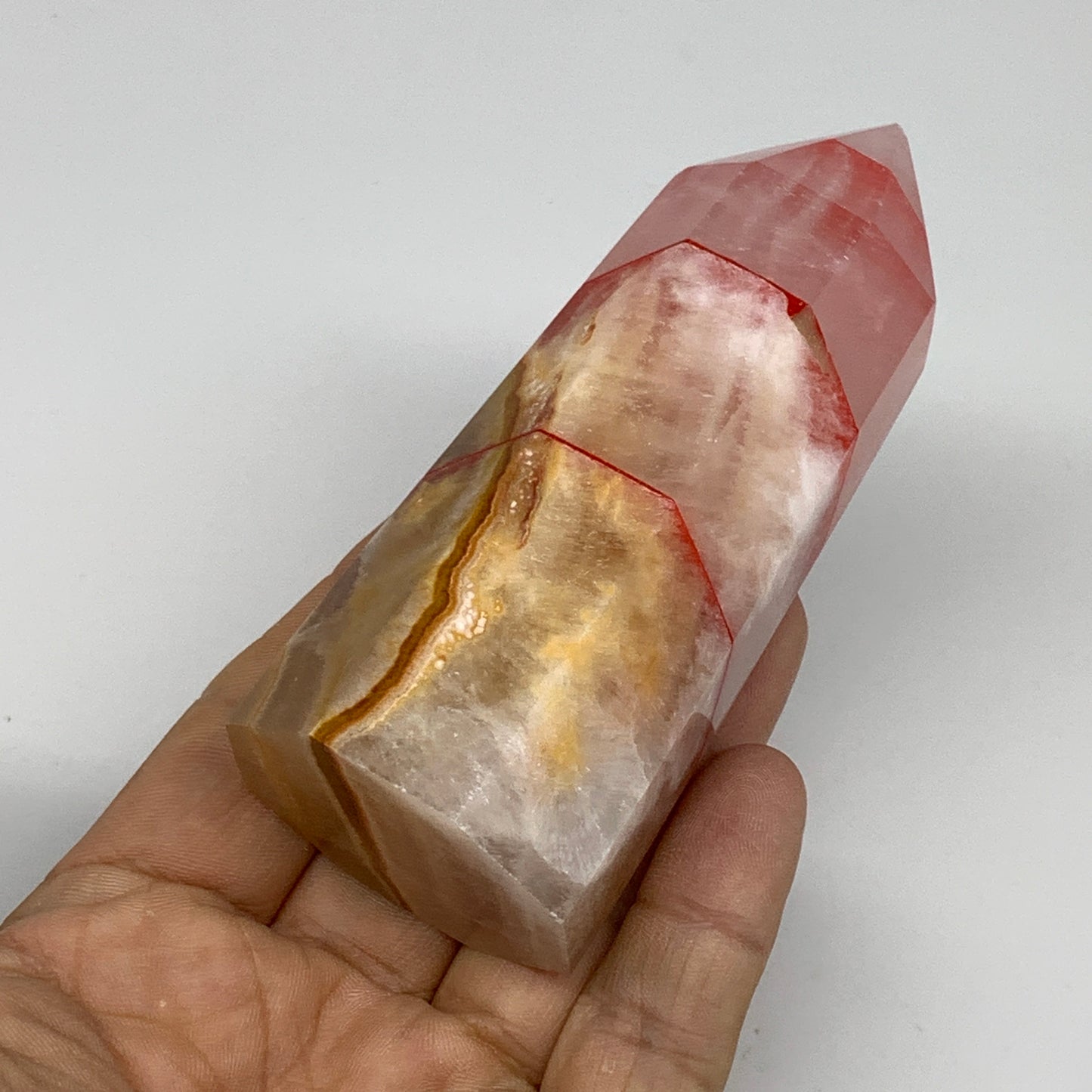 237.1g, 4"x1.5"x1.6" Dyed/Heated Calcite Point Tower Obelisk Crystal, B24967