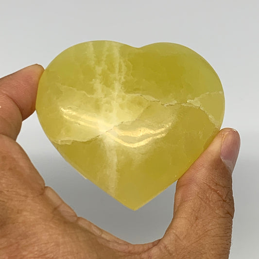 145.4g, 2.3"x2.6"x1" Lemon Calcite Heart Crystal Gemstones @Afghanistan, B26851