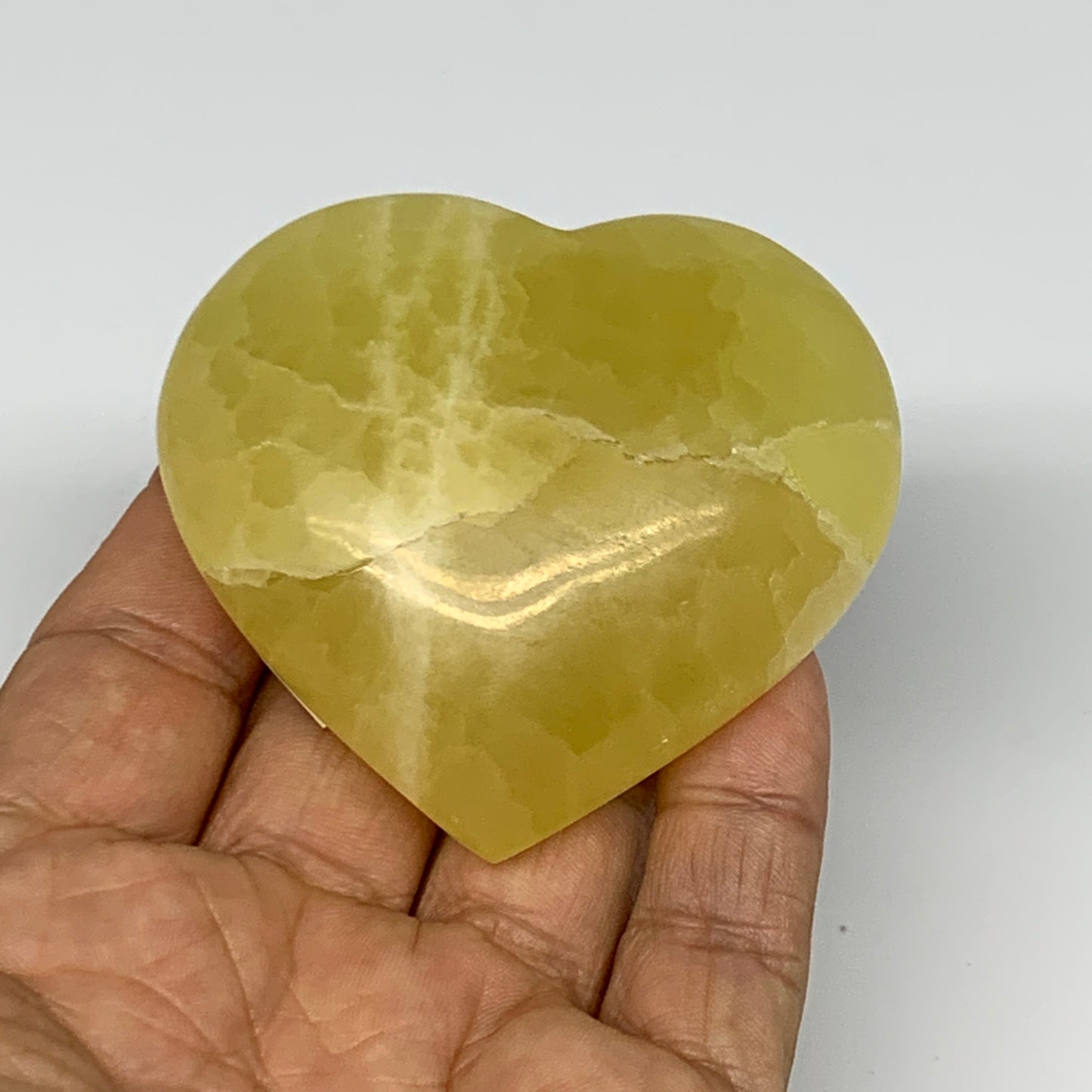 145.4g, 2.3"x2.6"x1" Lemon Calcite Heart Crystal Gemstones @Afghanistan, B26851