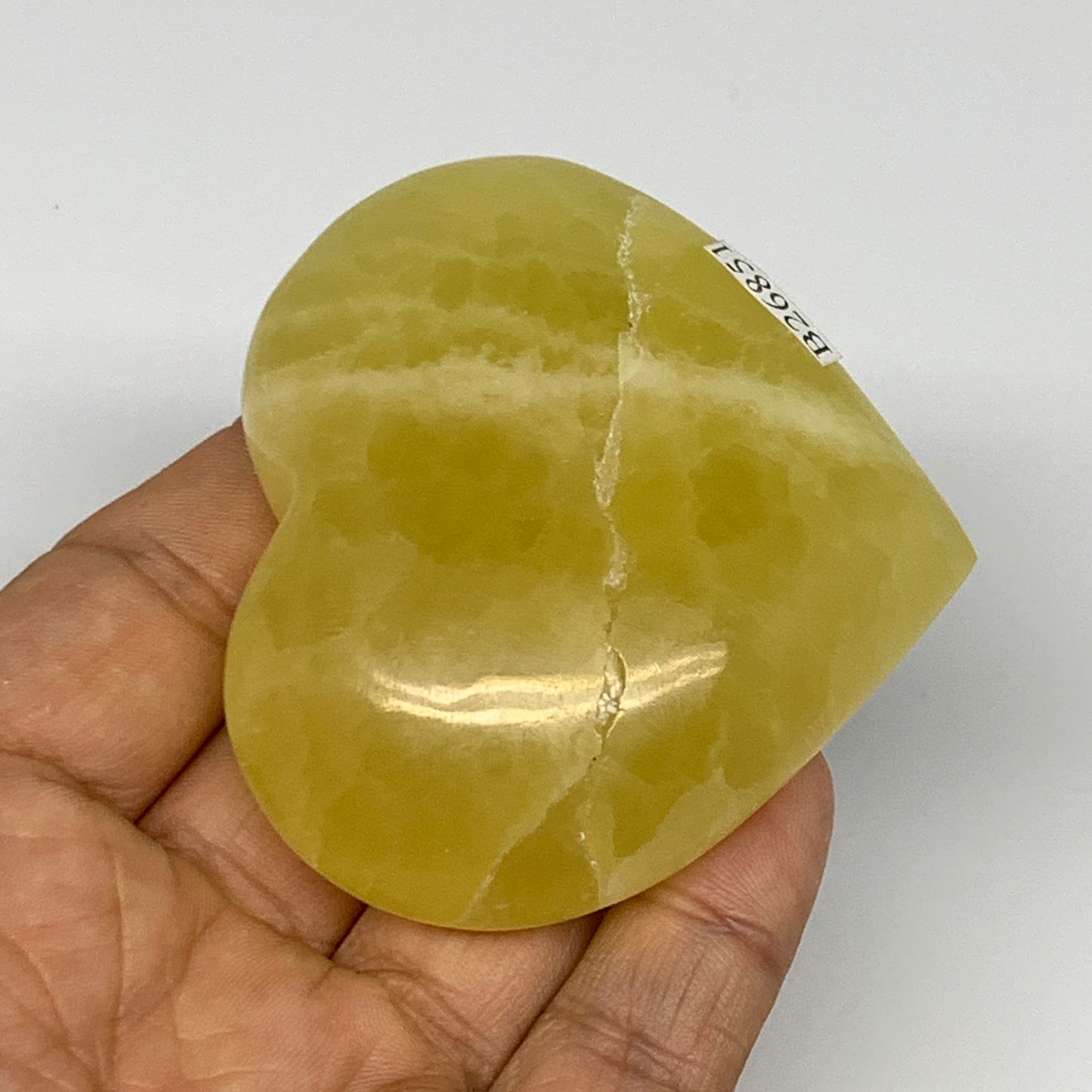 145.4g, 2.3"x2.6"x1" Lemon Calcite Heart Crystal Gemstones @Afghanistan, B26851