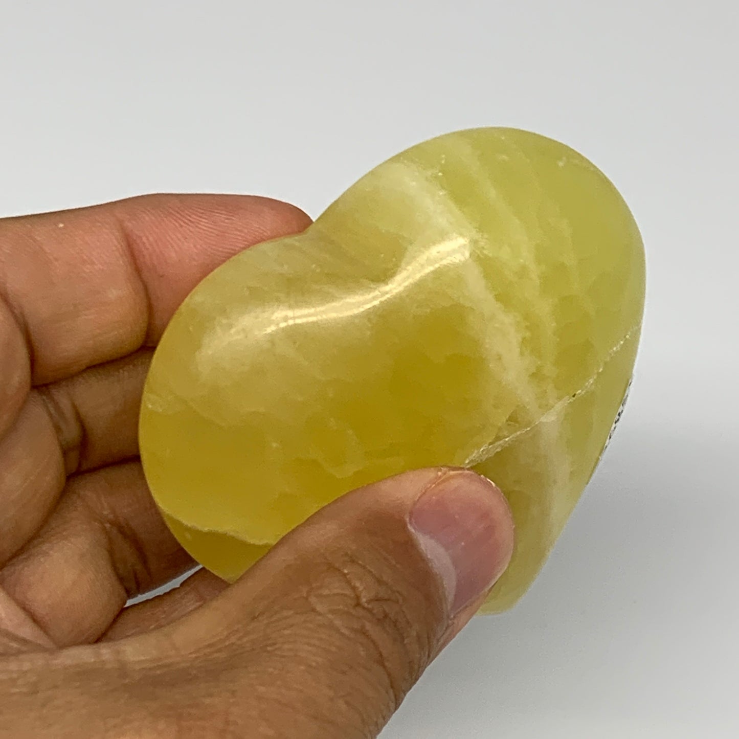 145.4g, 2.3"x2.6"x1" Lemon Calcite Heart Crystal Gemstones @Afghanistan, B26851