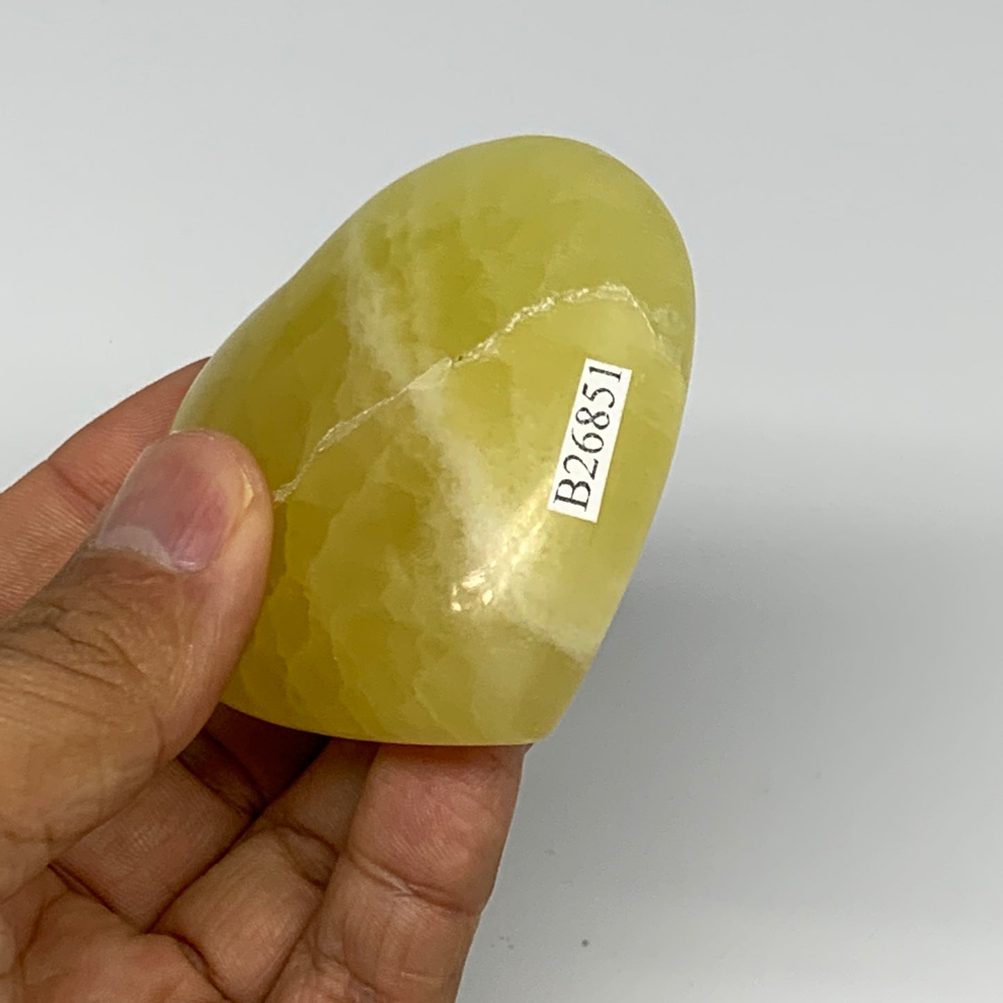 145.4g, 2.3"x2.6"x1" Lemon Calcite Heart Crystal Gemstones @Afghanistan, B26851