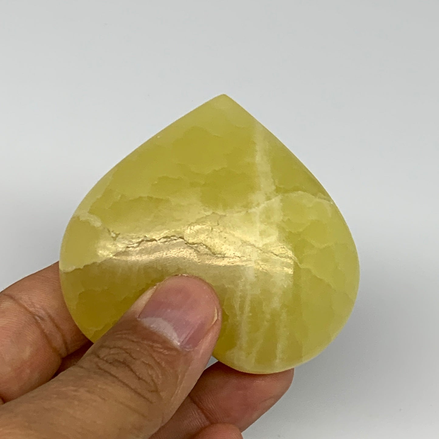 145.4g, 2.3"x2.6"x1" Lemon Calcite Heart Crystal Gemstones @Afghanistan, B26851