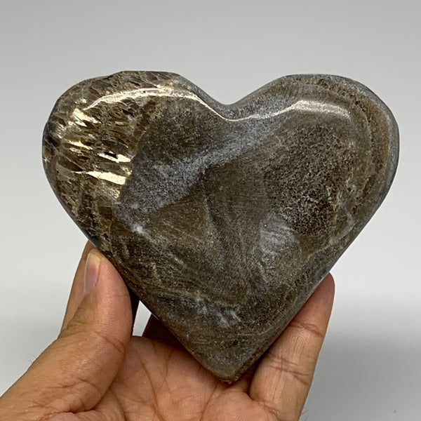 277.6g,3.7"x4.1"x0.9" Natural Chocolate Gray Onyx Heart Polished @Morocco,B18814