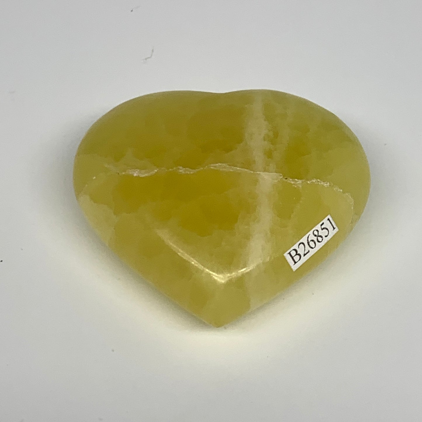 145.4g, 2.3"x2.6"x1" Lemon Calcite Heart Crystal Gemstones @Afghanistan, B26851