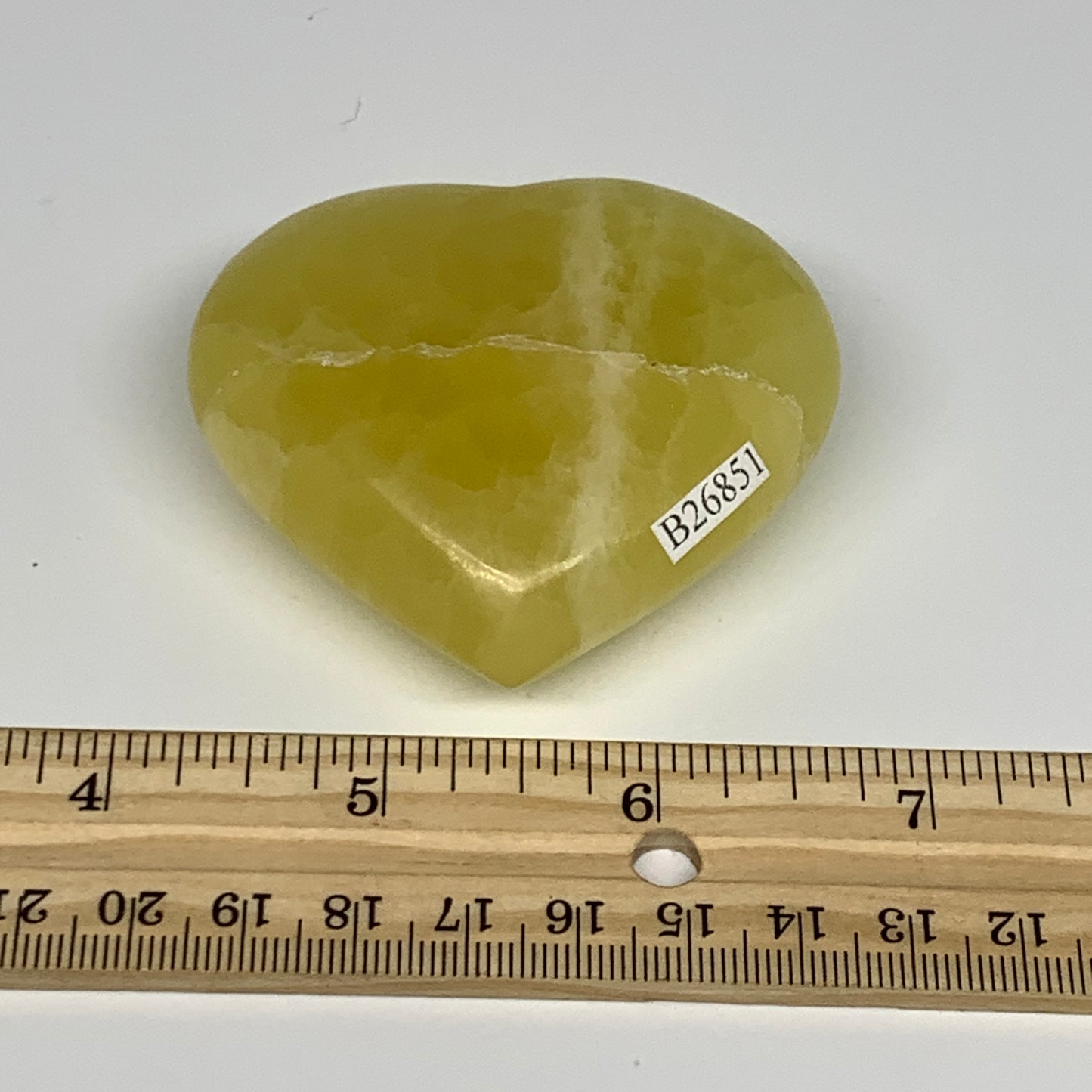 145.4g, 2.3"x2.6"x1" Lemon Calcite Heart Crystal Gemstones @Afghanistan, B26851