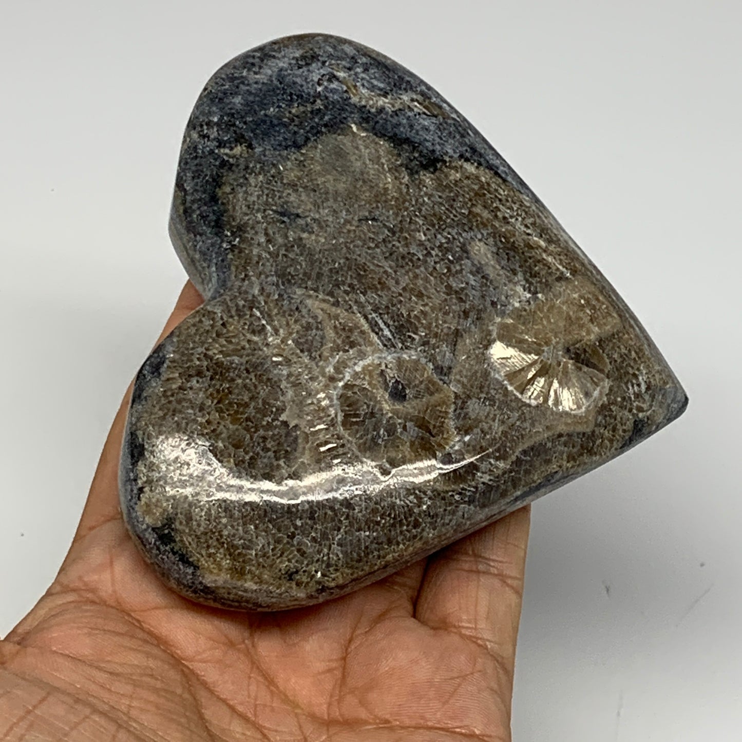 277.6g,3.7"x4.1"x0.9" Natural Chocolate Gray Onyx Heart Polished @Morocco,B18814