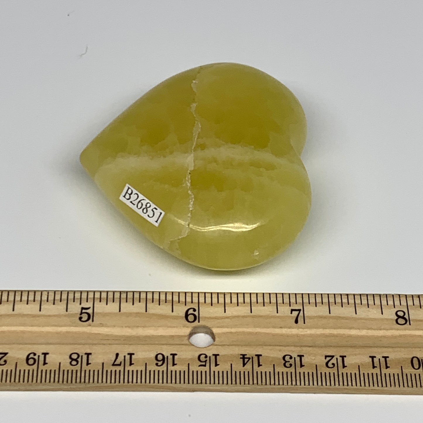 145.4g, 2.3"x2.6"x1" Lemon Calcite Heart Crystal Gemstones @Afghanistan, B26851