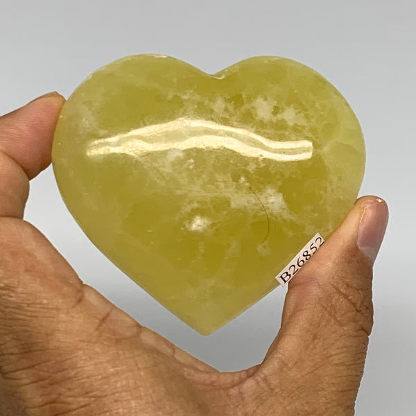 155.8g, 2.4"x2.8"x0.9" Lemon Calcite Heart Crystal Gemstones @Afghanistan, B2685