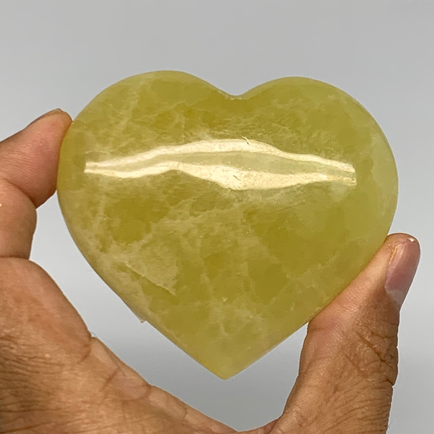 155.8g, 2.4"x2.8"x0.9" Lemon Calcite Heart Crystal Gemstones @Afghanistan, B2685