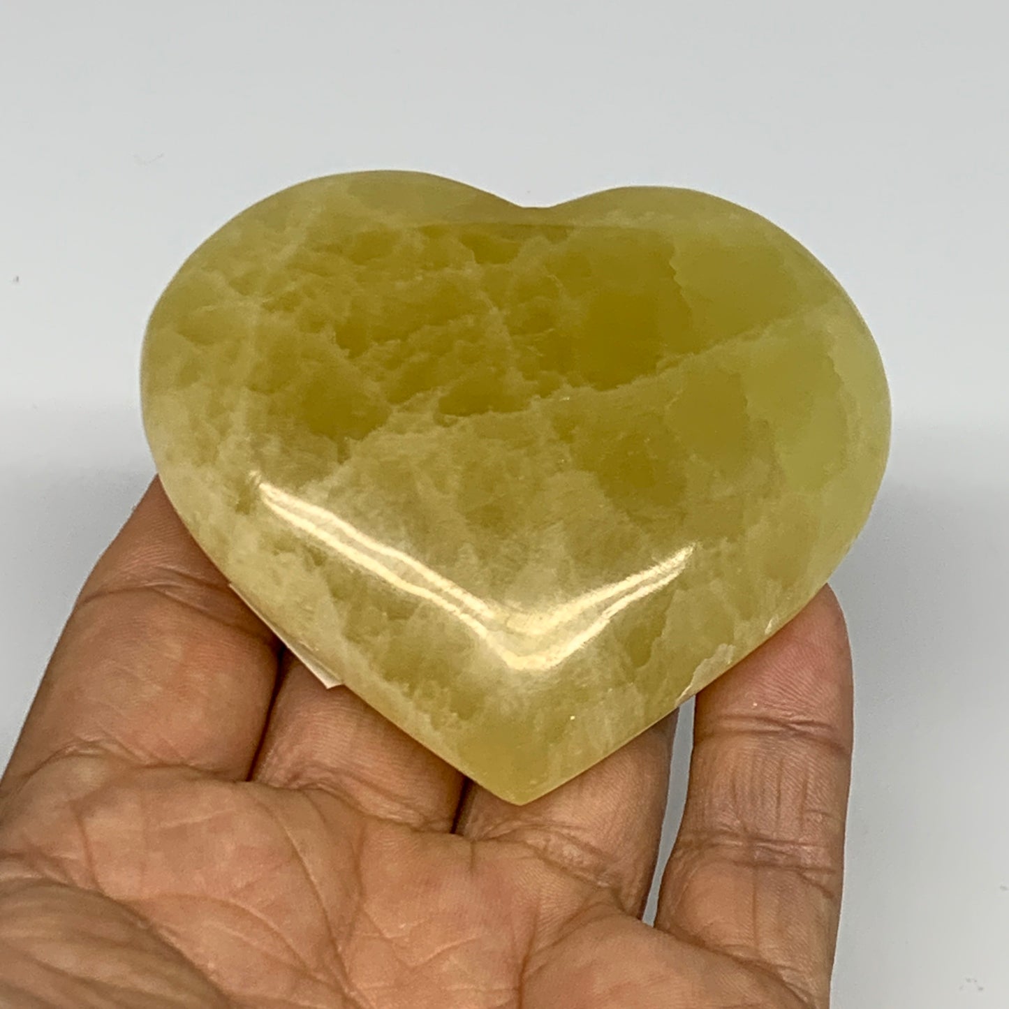 155.8g, 2.4"x2.8"x0.9" Lemon Calcite Heart Crystal Gemstones @Afghanistan, B2685