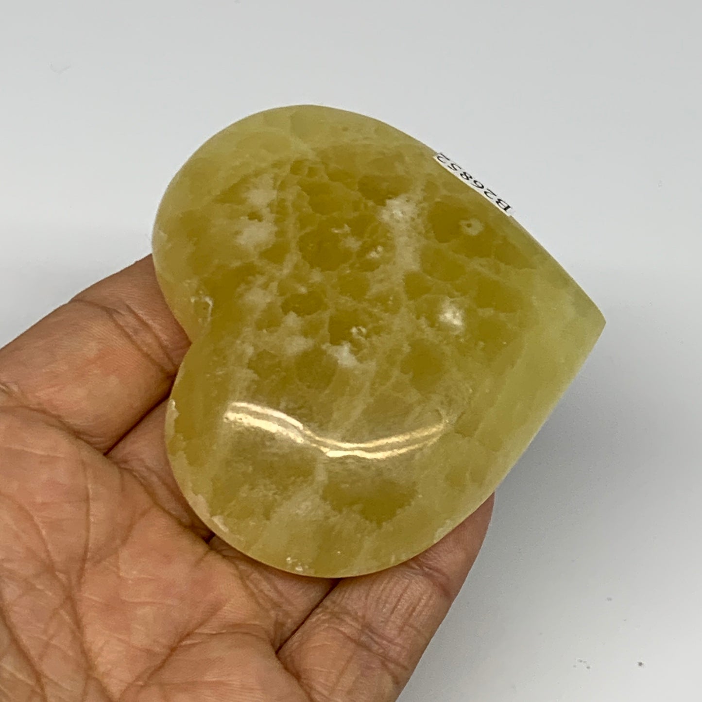 155.8g, 2.4"x2.8"x0.9" Lemon Calcite Heart Crystal Gemstones @Afghanistan, B2685