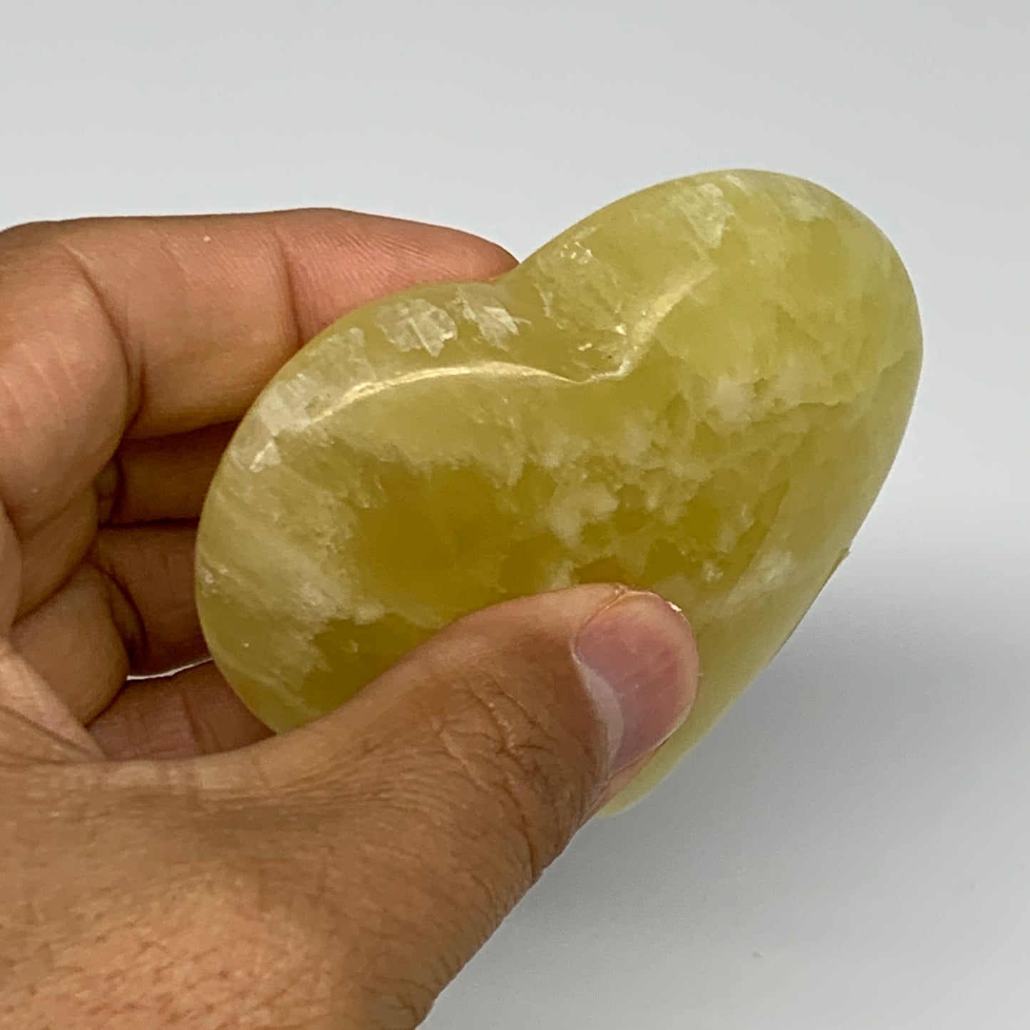 155.8g, 2.4"x2.8"x0.9" Lemon Calcite Heart Crystal Gemstones @Afghanistan, B2685