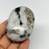 120.8g,2.4"x1.7"x1.1", Rainbow Moonstone Palm-Stone Polished from India, B21249