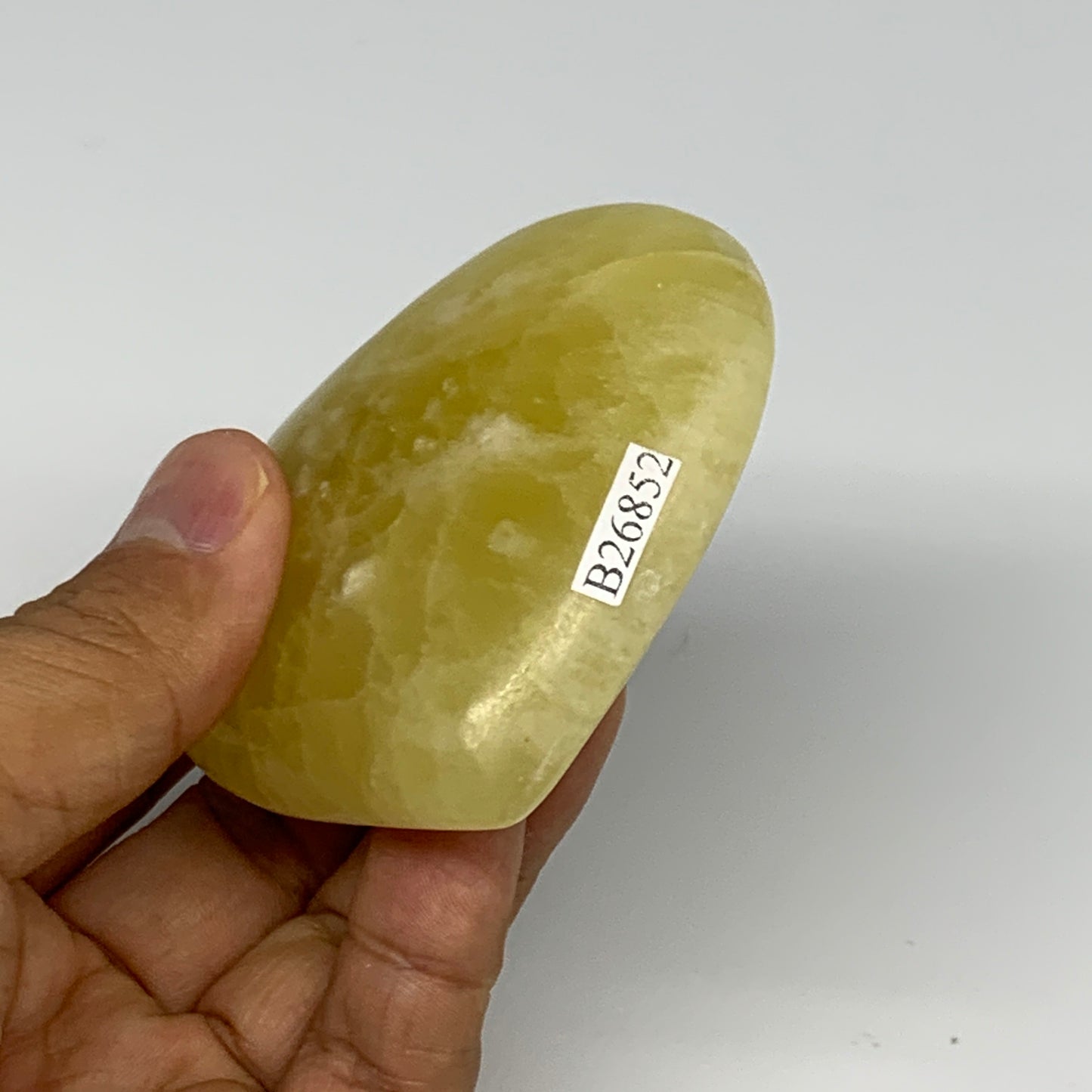 155.8g, 2.4"x2.8"x0.9" Lemon Calcite Heart Crystal Gemstones @Afghanistan, B2685