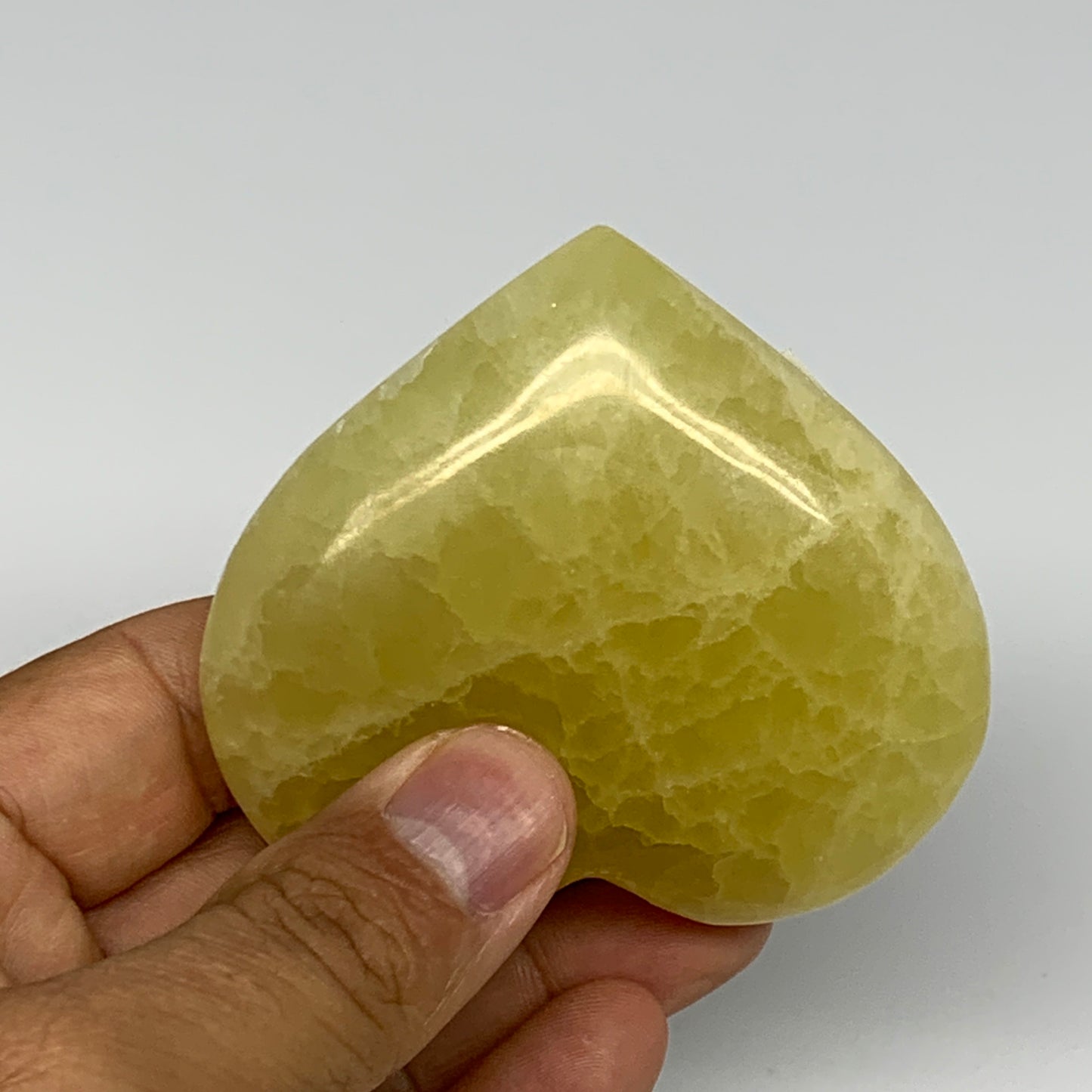155.8g, 2.4"x2.8"x0.9" Lemon Calcite Heart Crystal Gemstones @Afghanistan, B2685