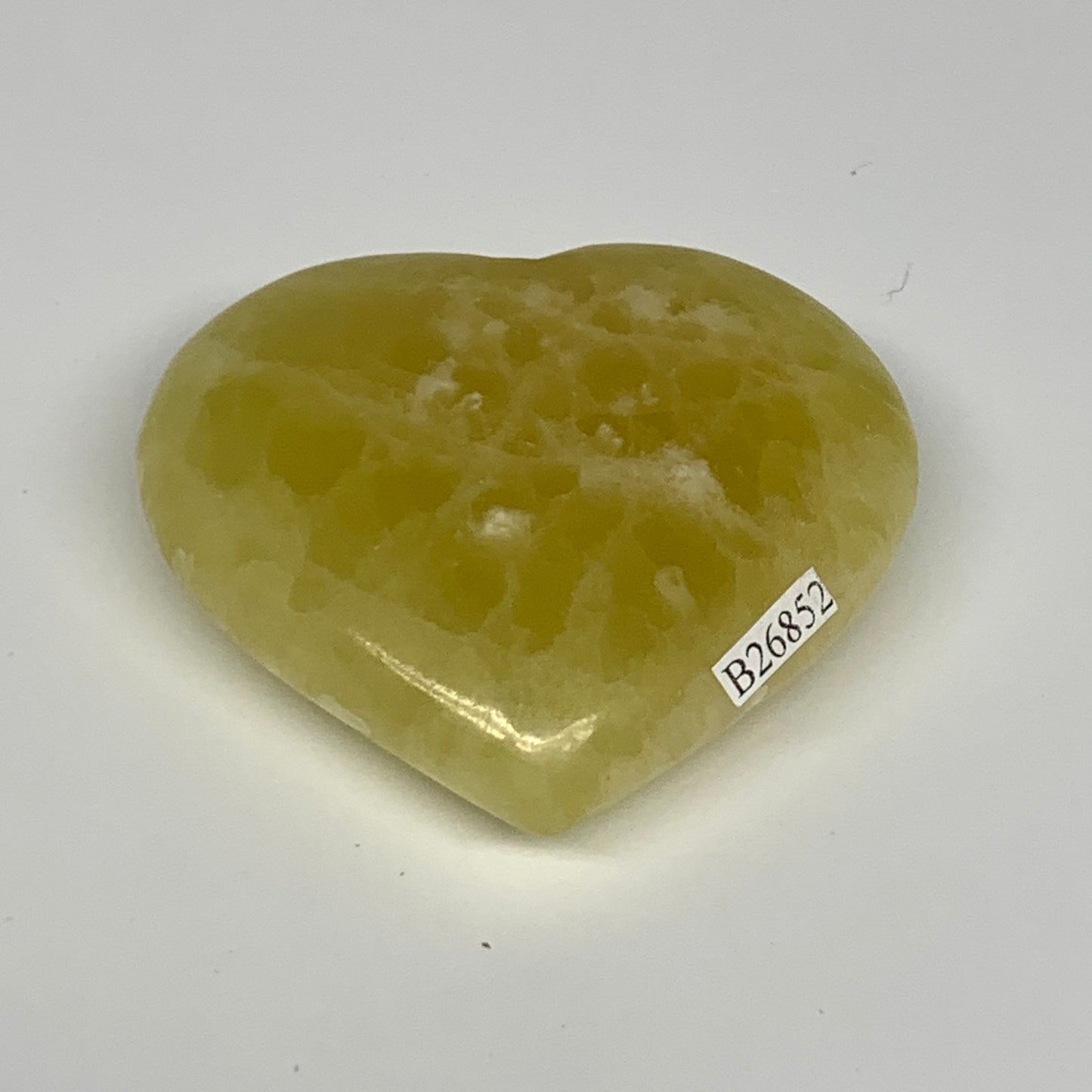 155.8g, 2.4"x2.8"x0.9" Lemon Calcite Heart Crystal Gemstones @Afghanistan, B2685