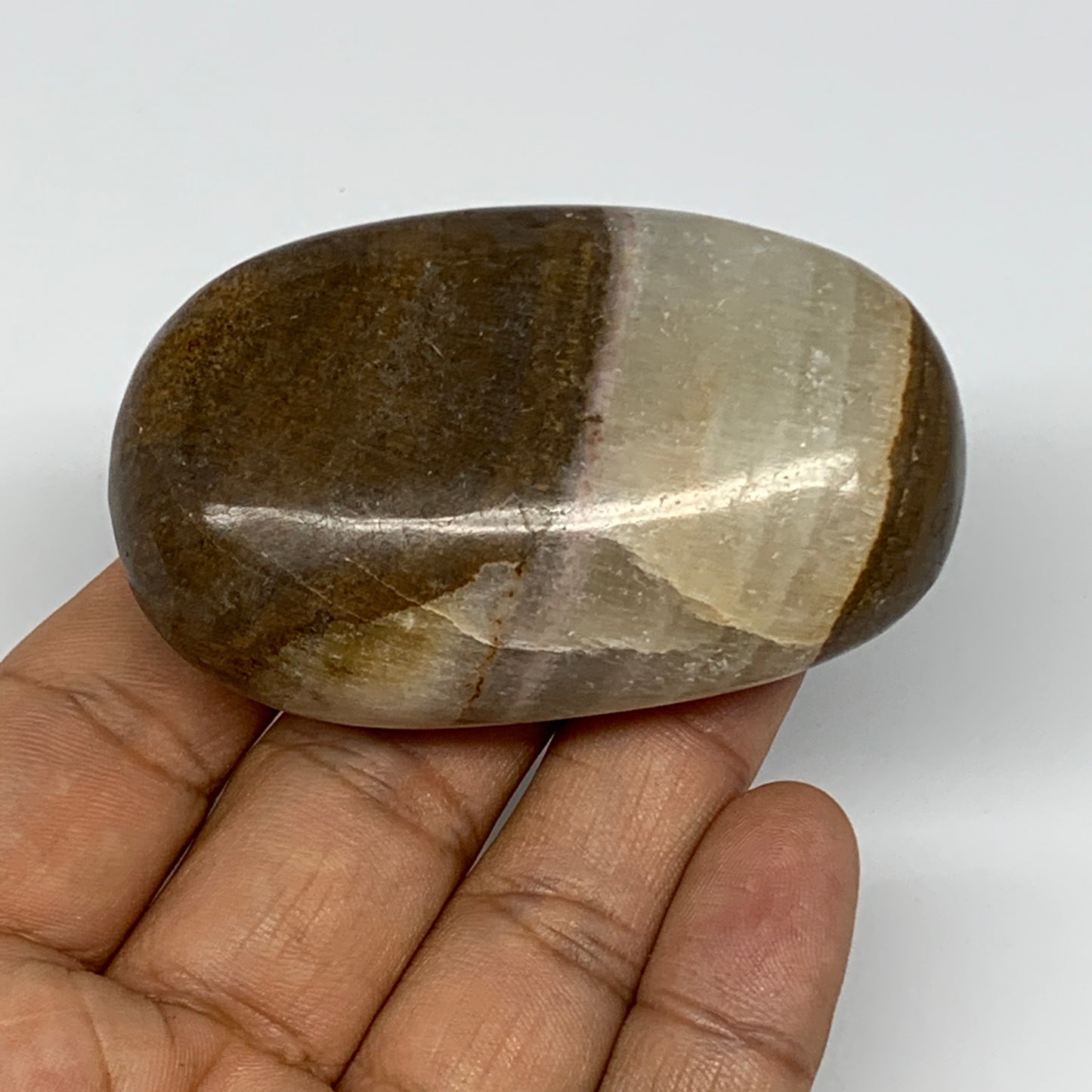 106.8g, 2.6"x1.6"x0.9", Honey Calcite Palm-Stone Reiki @Afghanistan, B14901