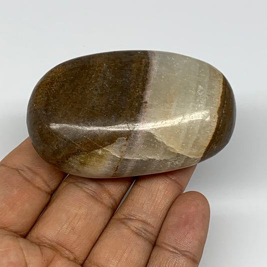 106.8g, 2.6"x1.6"x0.9", Honey Calcite Palm-Stone Reiki @Afghanistan, B14901