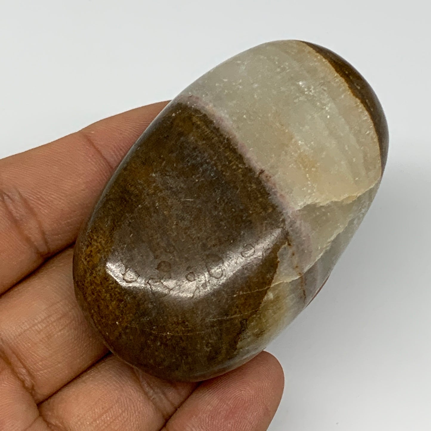 106.8g, 2.6"x1.6"x0.9", Honey Calcite Palm-Stone Reiki @Afghanistan, B14901