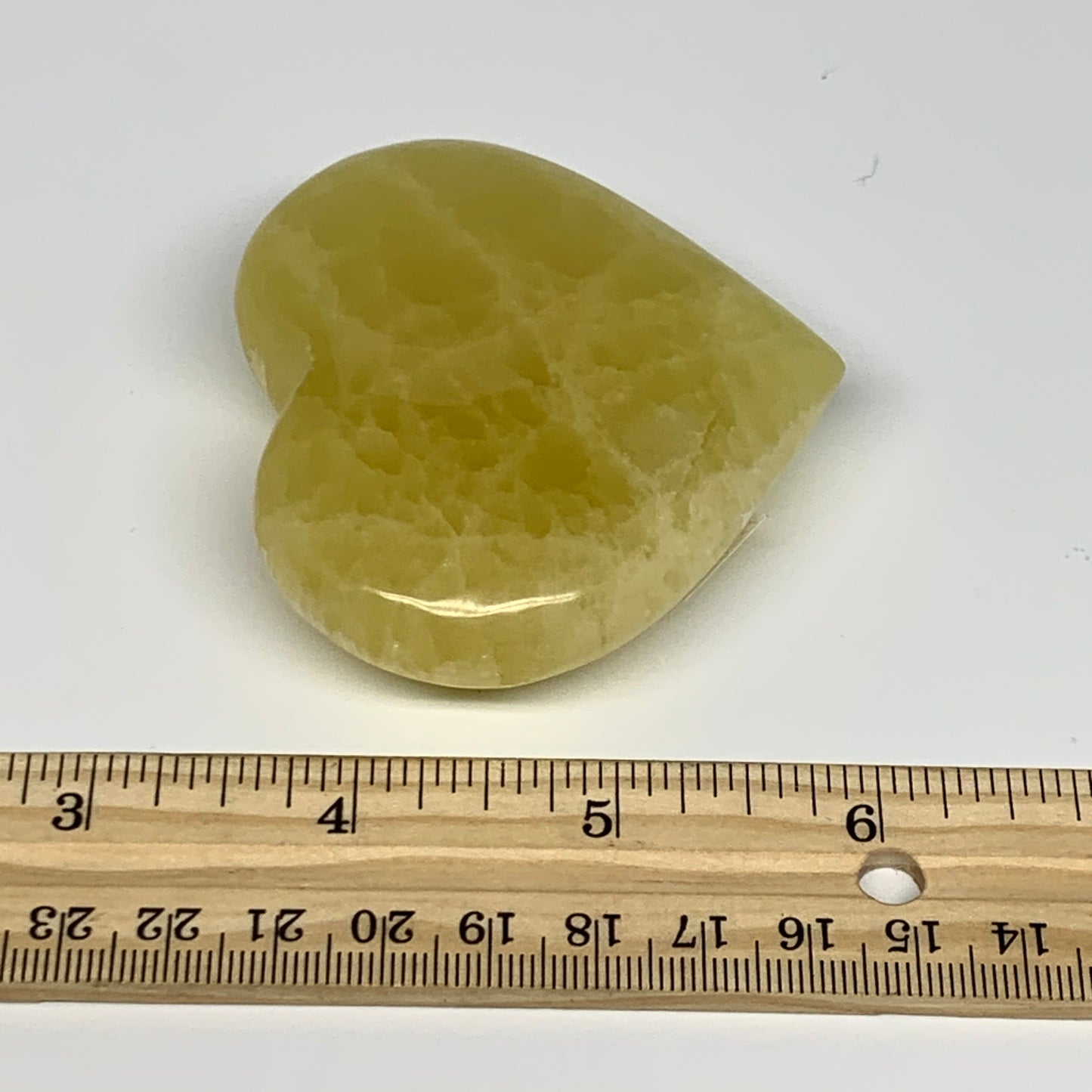 155.8g, 2.4"x2.8"x0.9" Lemon Calcite Heart Crystal Gemstones @Afghanistan, B2685