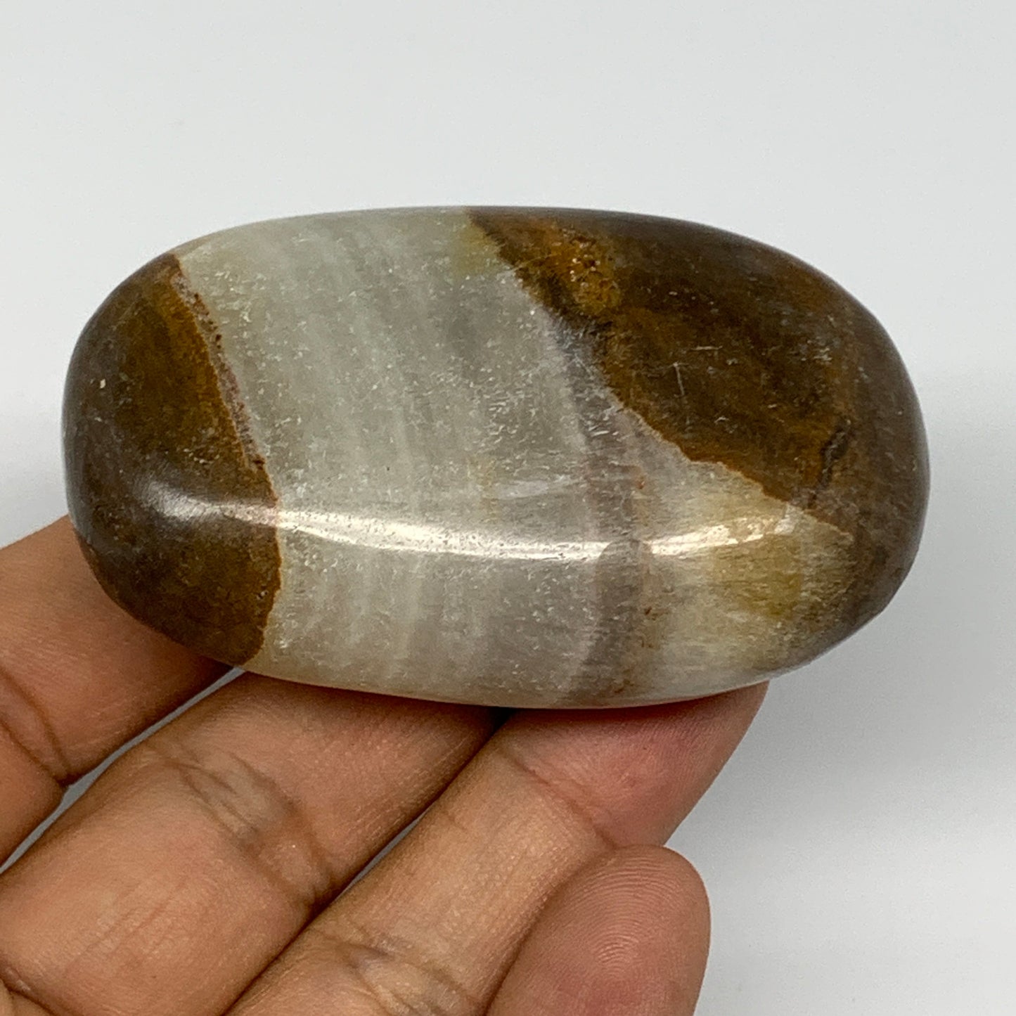 106.8g, 2.6"x1.6"x0.9", Honey Calcite Palm-Stone Reiki @Afghanistan, B14901