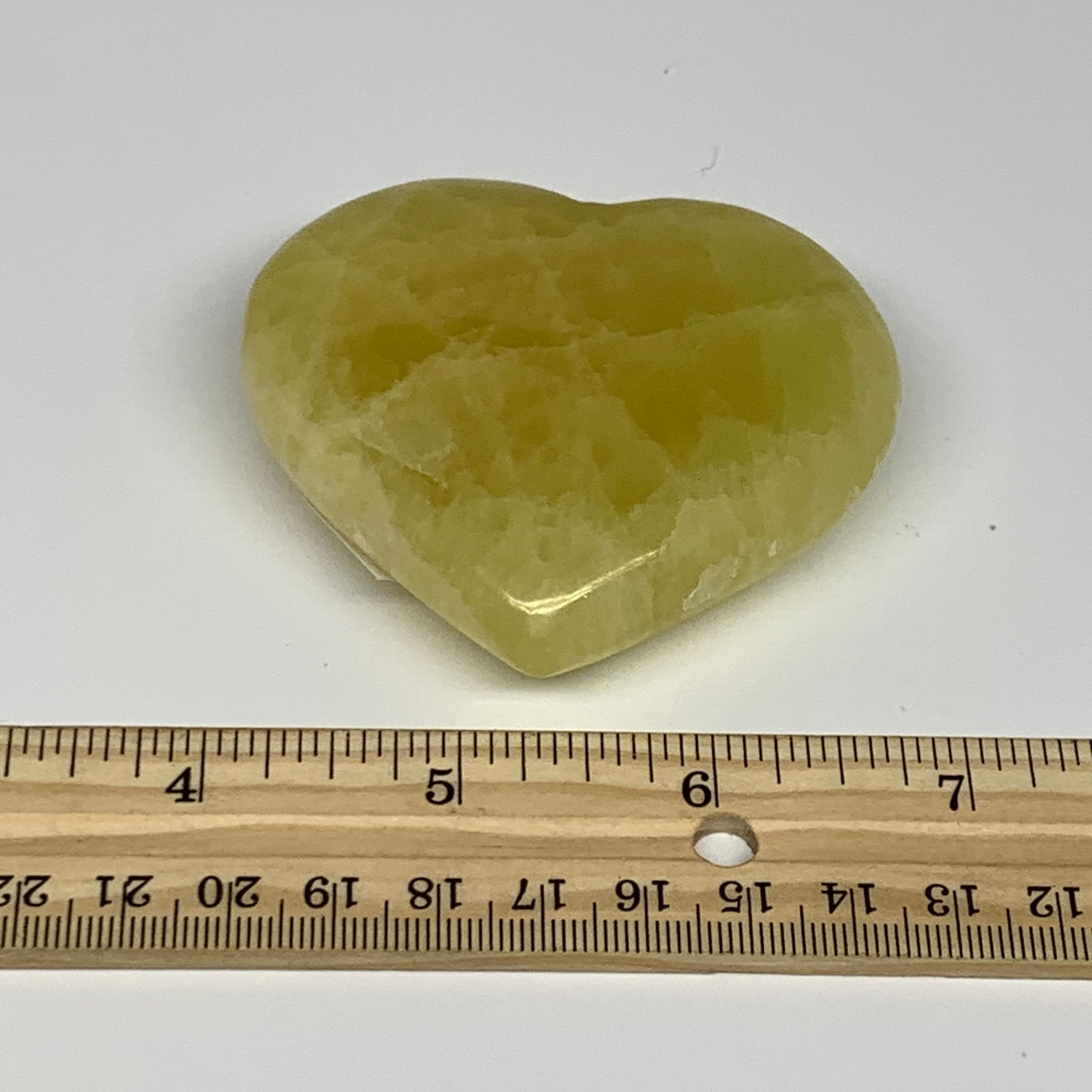 155.8g, 2.4"x2.8"x0.9" Lemon Calcite Heart Crystal Gemstones @Afghanistan, B2685