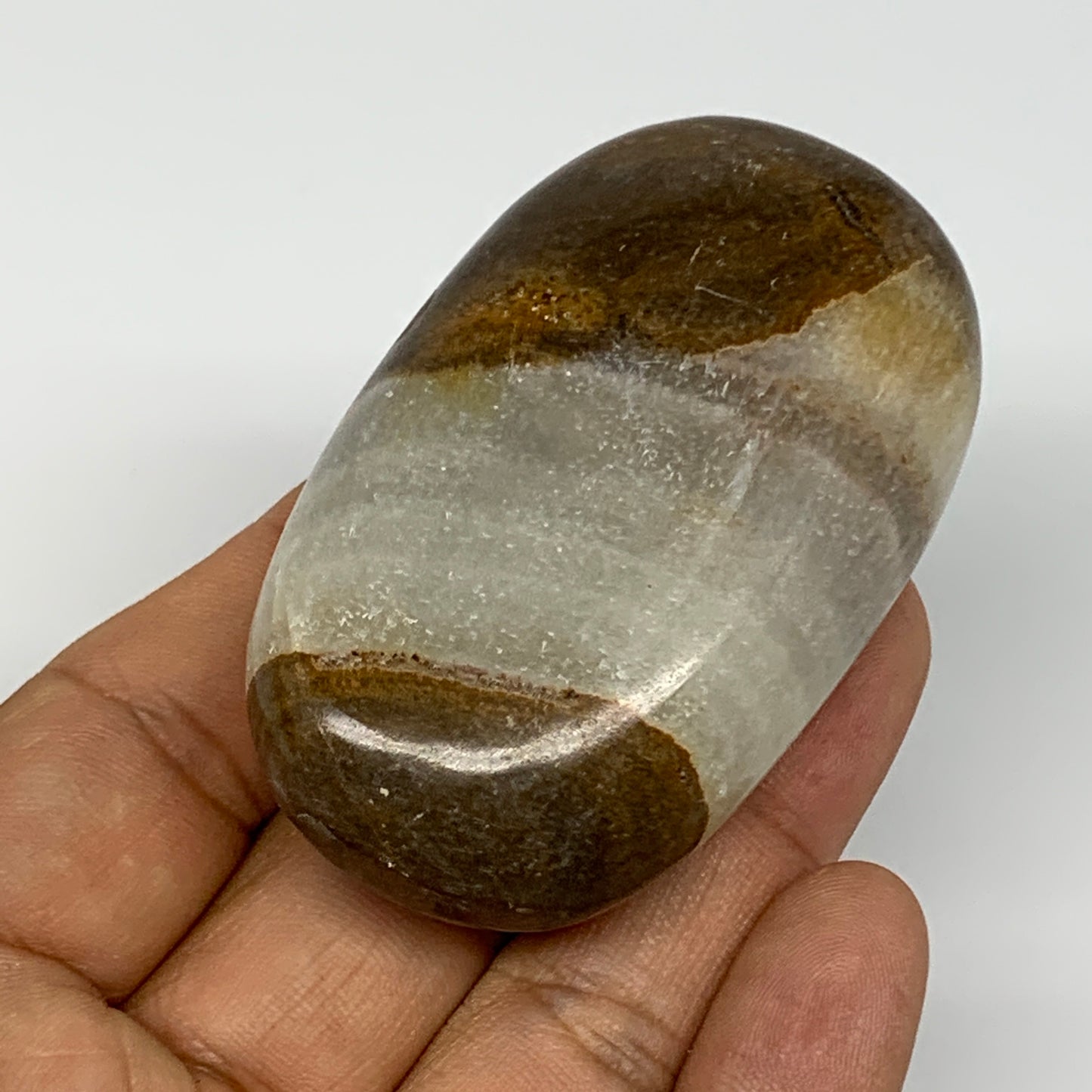 106.8g, 2.6"x1.6"x0.9", Honey Calcite Palm-Stone Reiki @Afghanistan, B14901
