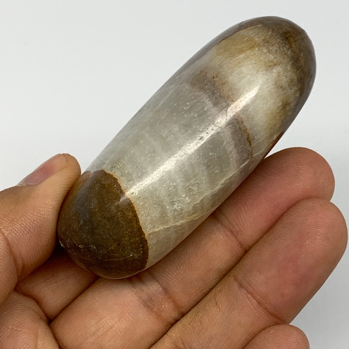 106.8g, 2.6"x1.6"x0.9", Honey Calcite Palm-Stone Reiki @Afghanistan, B14901