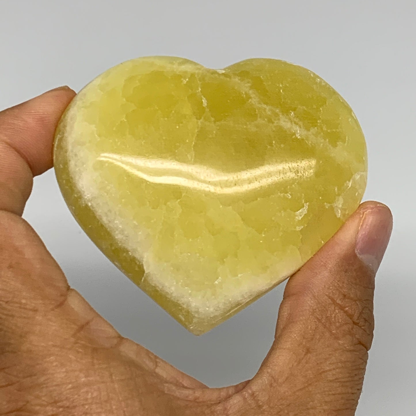 144.9g, 2.4"x2.6"x1" Lemon Calcite Heart Crystal Gemstones @Afghanistan, B26853