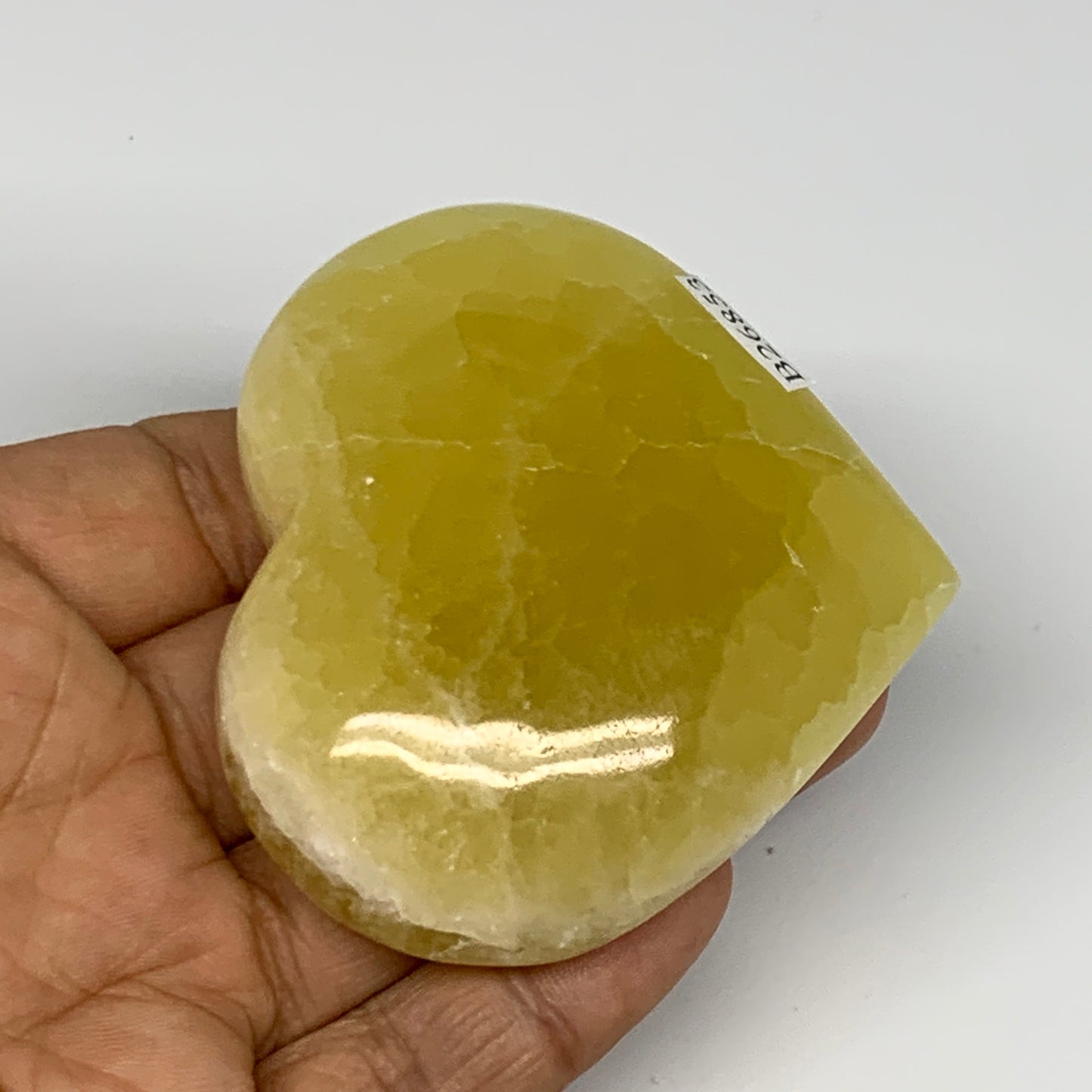 144.9g, 2.4"x2.6"x1" Lemon Calcite Heart Crystal Gemstones @Afghanistan, B26853