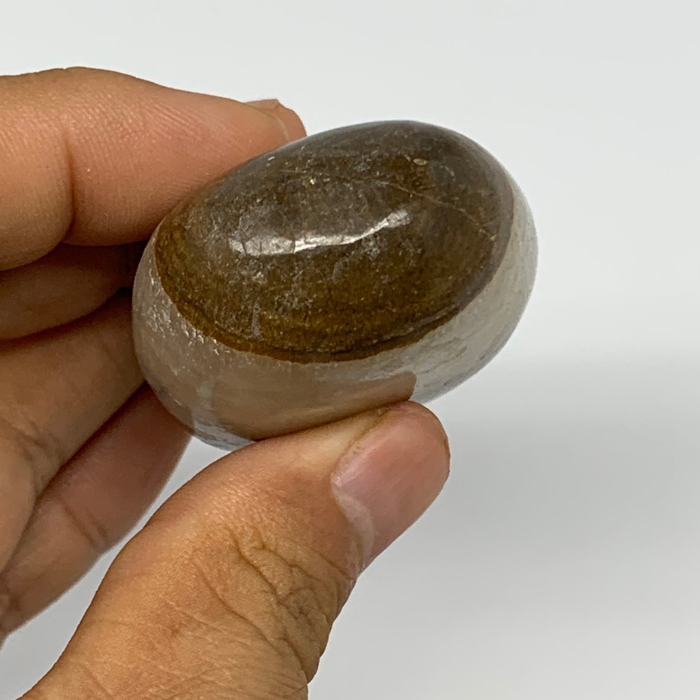 106.8g, 2.6"x1.6"x0.9", Honey Calcite Palm-Stone Reiki @Afghanistan, B14901