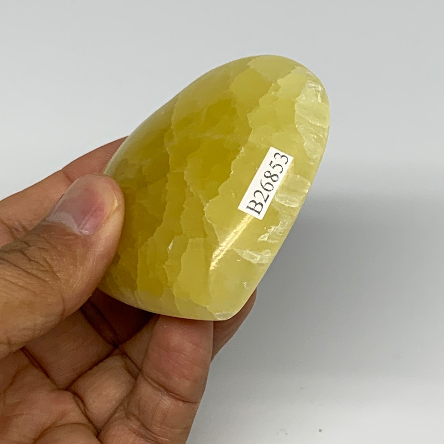144.9g, 2.4"x2.6"x1" Lemon Calcite Heart Crystal Gemstones @Afghanistan, B26853