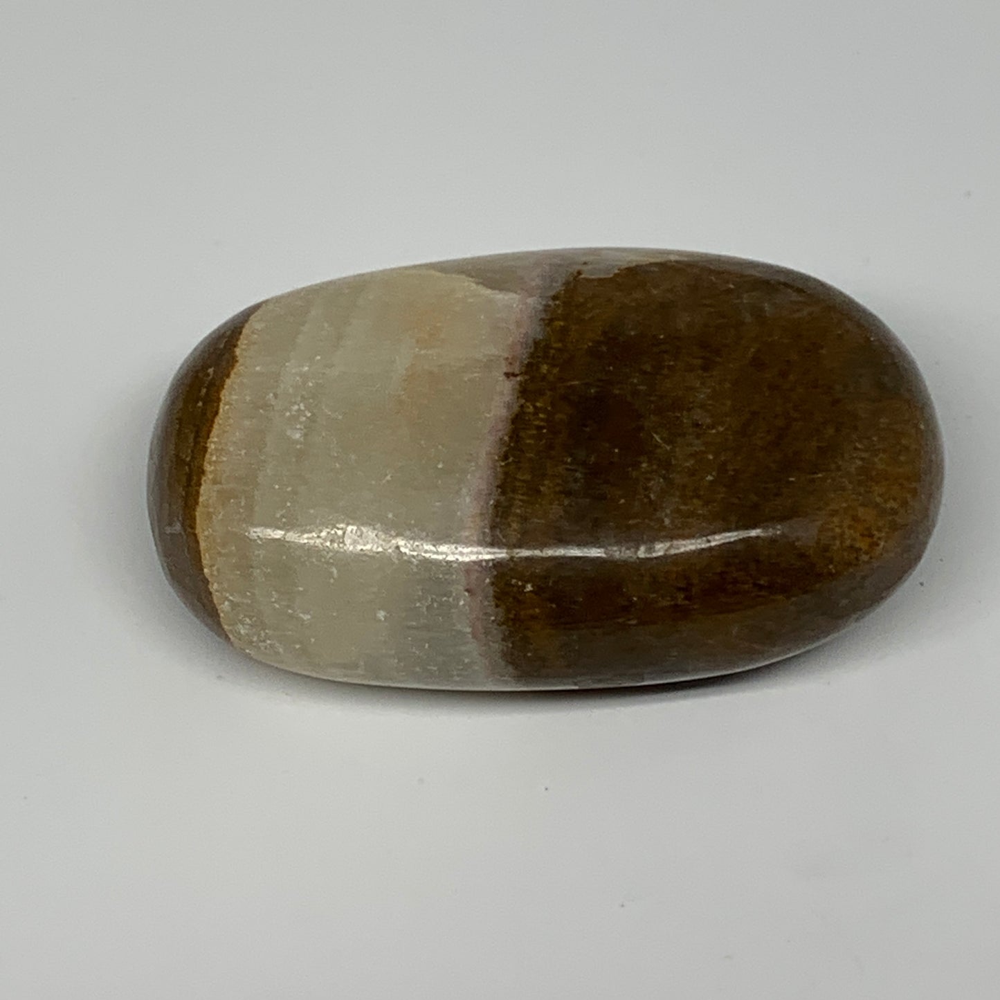 106.8g, 2.6"x1.6"x0.9", Honey Calcite Palm-Stone Reiki @Afghanistan, B14901