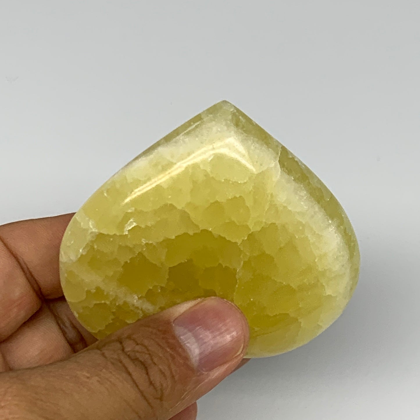 144.9g, 2.4"x2.6"x1" Lemon Calcite Heart Crystal Gemstones @Afghanistan, B26853